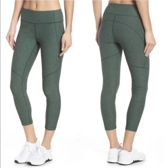 OUTDOOR Voices Green Cropped Leggings Small Heathered Evergreen Warm-Up - Picture 1 of 8